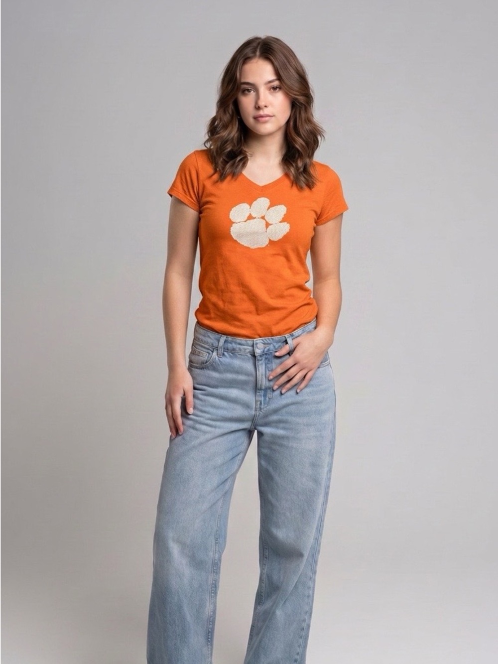 Clemson Sequence Gameday Orange V Neck T Shirt Ladies Medium